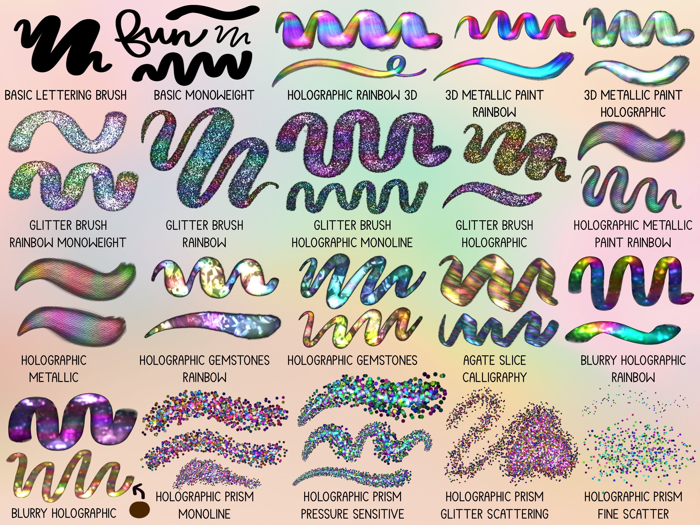 Holographic Glitter Procreate Brush Set, Metallic Texture (24 Brushes ...