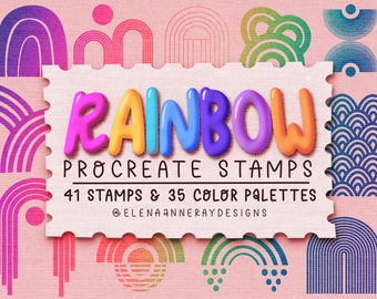 Rainbow Procreate Stamps and Color Palettes, Retro Design Elements (Digital Download)