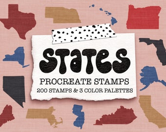 Procreate Stamps United States, Procreate Color Palettes, US 50 States Procreate Stamps, Digital Art Tools, Map Line Art, iPad Digital Art