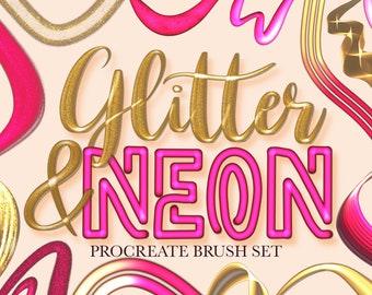 Glitter & Neon Procreate Brush Set | Metallic, Lettering Brushes