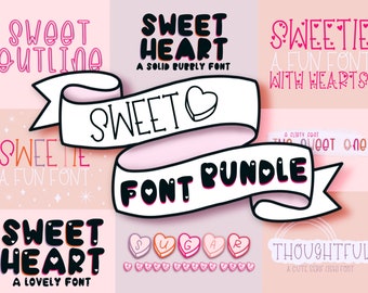 Font Bundle- Valentine's Day Fonts, Sweet, Cute Fonts, Heart Font, Cricut Fonts, Love Fonts, Serif Font, Procreate Font, Easter Fonts, Candy