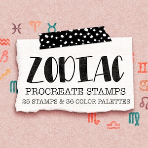 Sellos de procreación del zodíaco, sellos de signos estelares, conjunto de sellos de procreación de símbolos astrológicos y paquetes de paleta de colores de coordinación, descarga digital