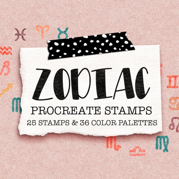 Zodiac Procreate Stamps, Star Sign Stamps, Astrological Symbols Procreate Stamp Set and Coordinating Color Palette Bundles, Digital Download