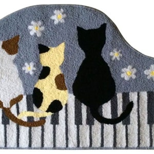 Cats Playing Piano Latch Hook Rug Making Kit - Pre Printed Canvas With Backing