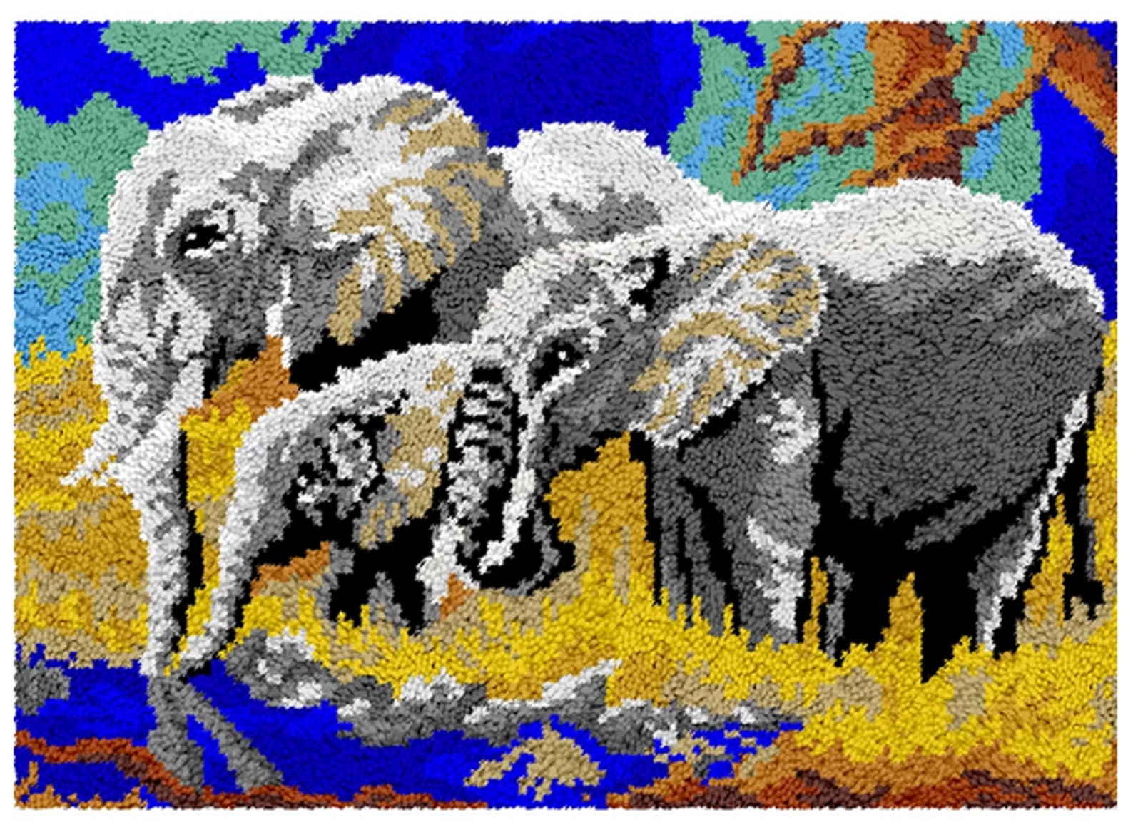 Elephant Family Latch Hook Rug Making Kit Pre Printed Canvas Etsy