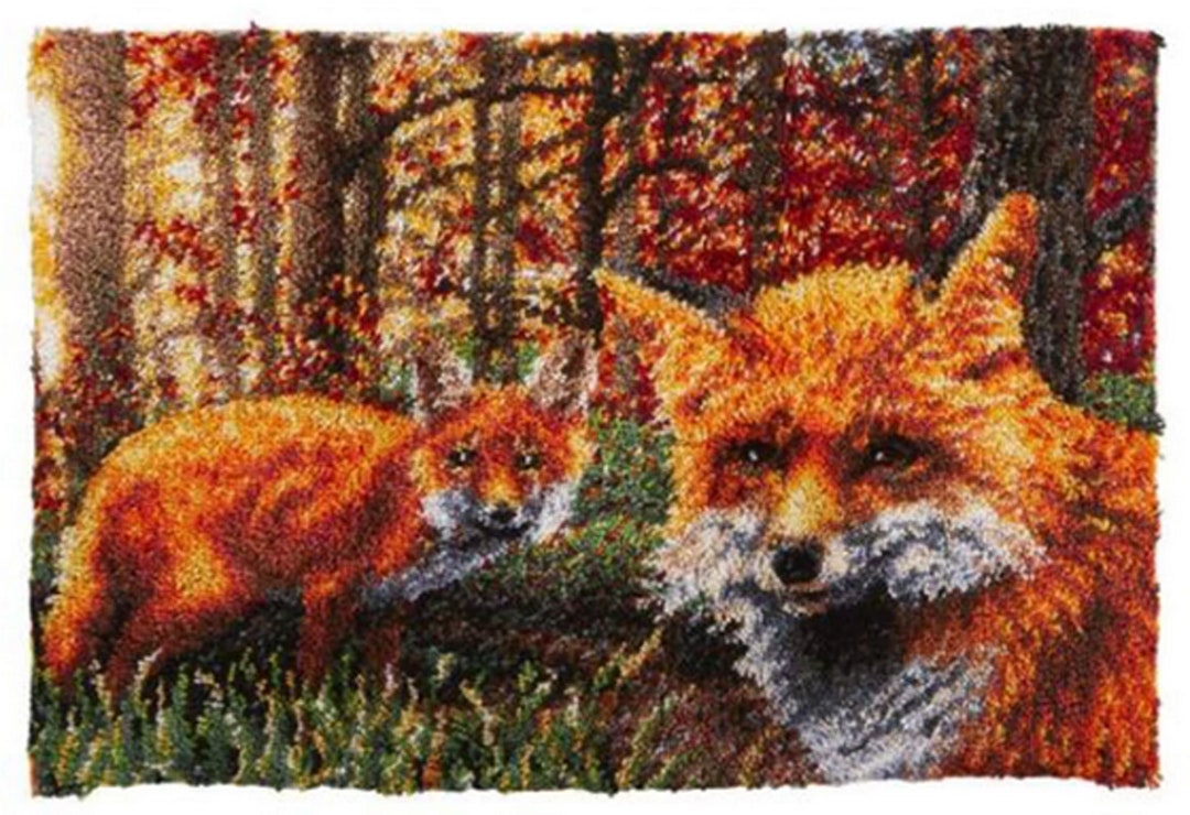 Roaming Foxes Latch Hook Rug Making Kit Pre Printed Canvas Etsy