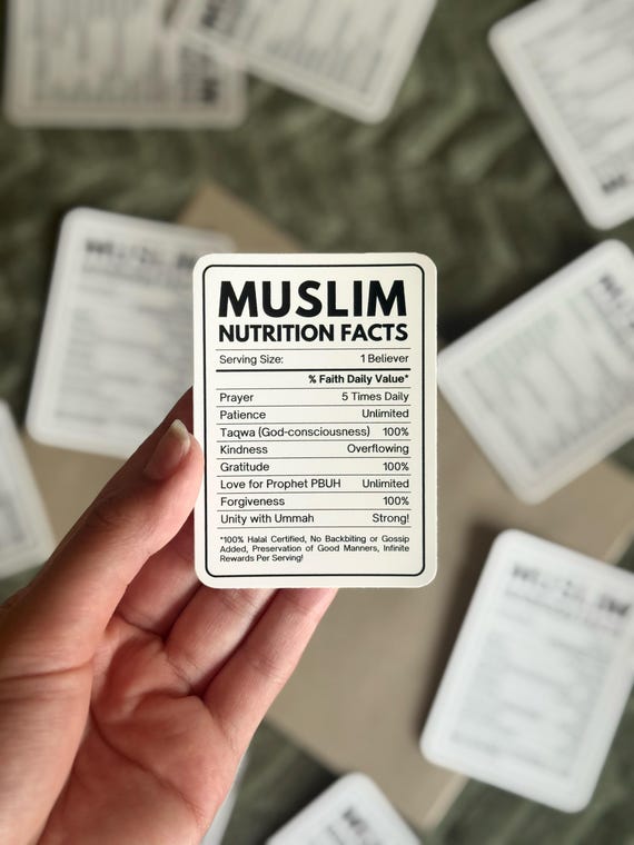 Muslim Nutrition Facts – Islamic Faith Sticker – Humorous Laptop Sticker