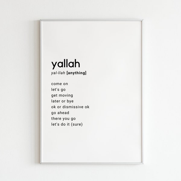 YALLAH Humoristische definitie print | يلا | Arabische Strip zin | Sarcasme | Midden-Oosterse kunst aan de muur | Dorm Room Decor | Grappige posters