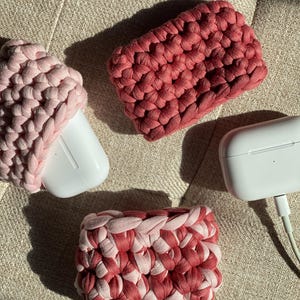 Rosé Collection | Crochet AirPods Pro Case made with T-shirt Yarn | Regular size and Chunky size AirPods Cases
