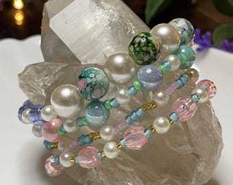 Pastel Beaded Bracelet Set | Handmade Multi-Layer Bracelets | Gift for Woman