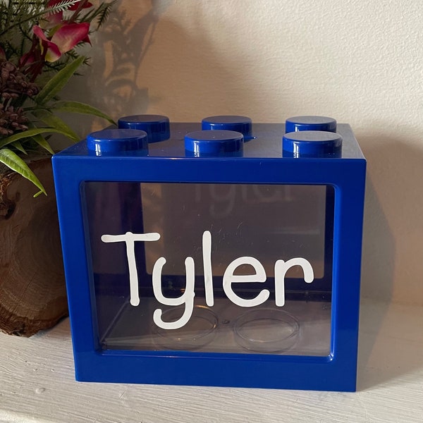 Personalised Building block brick money box, kids savings jar, child’s piggy bank, Christmas gift idea for kids