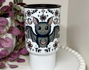Taza de viaje con diseño de murciélago, taza de murciélago para el coche, vaso de viaje con murciélago.