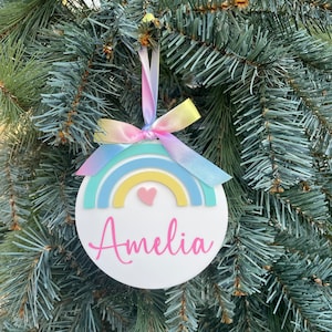 Personalised pastel rainbow Christmas bauble, rainbow tree decoration, rainbow xmas ornament, kids Christmas tree ornament