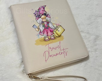 Personalised travel folder, holiday Gonk travel wallet, gnome travel document holder,