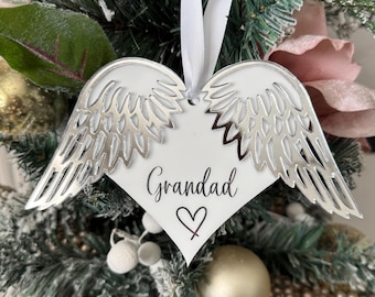 Adorno navideño conmemorativo personalizado: bola de corazón con alas de ángel.
