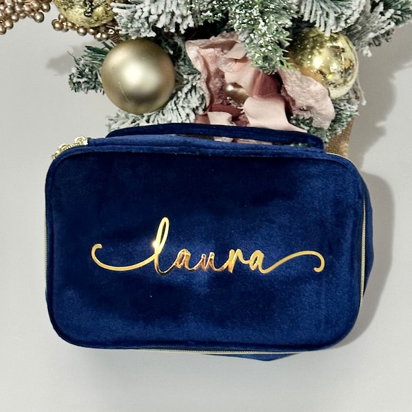 Personalised velvet cosmetic bag, customised make up bag, Personalised make up  gift for her