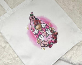 Cute gnome tote bag, pink Gonk reusable shopping bag, eco friendly shopper bag