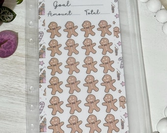 Rastreador de ahorros con forma de hombre de jengibre, rastreador de desafíos de ahorro navideño, rastreador de carpetas de ahorros para Navidad