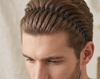 Fascia per capelli in metallo per uomo e donna, fascia sportiva unisex nera ondulata, cerchietto per capelli da uomo, accessori per donna, semplice elastico
