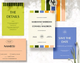 Modern Wedding Invite | Bold Wedding Invitation | Colourful Wedding Invitations | Invitation Suite | Retro Wedding Invitations