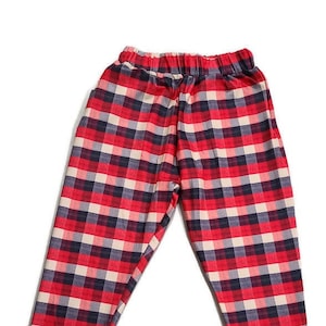 Kids Red and Navy Plaid Jogger Pants image 1