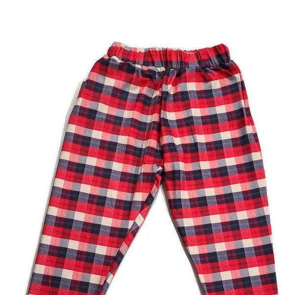 Kids Red and Navy Plaid Jogger Pants