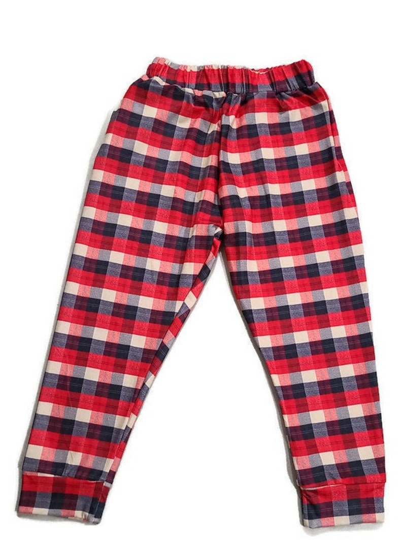 Kids Red and Navy Plaid Jogger Pants image 1