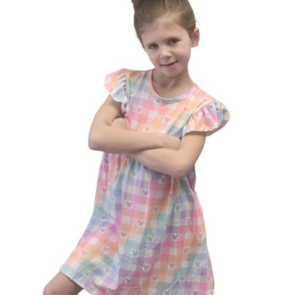 Plaid Mouse Vibes Flutter Sleeve Dress