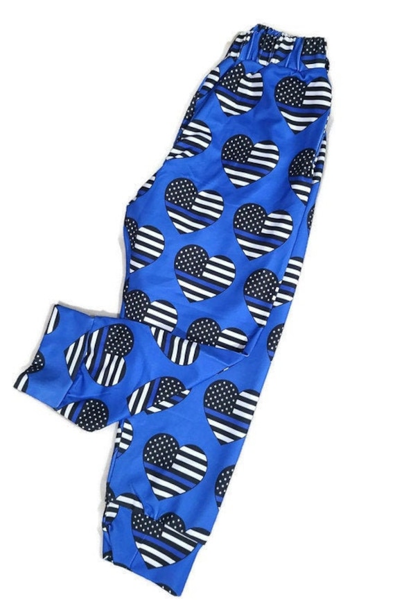 Kids Thin Blue Line Heart Patterned Lounge Pants