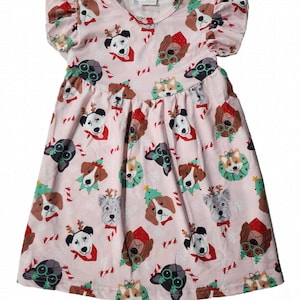 Holiday Hounds Flutter Sleeve Dress