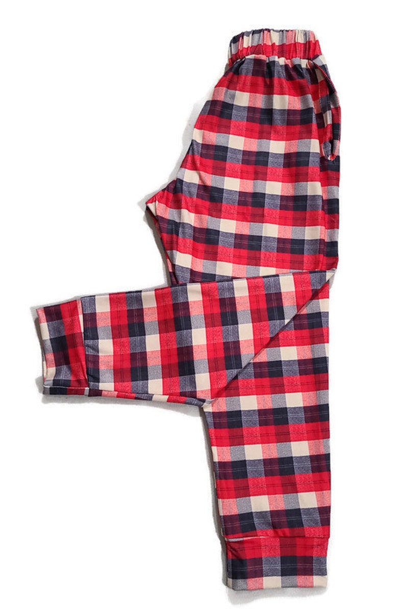 Kids Red and Navy Plaid Jogger Pants image 2