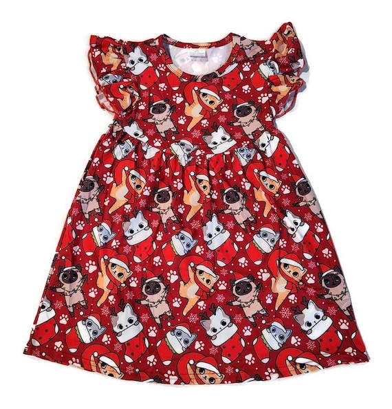 Kitty Cat Christmas Flutter Sleeve Dress