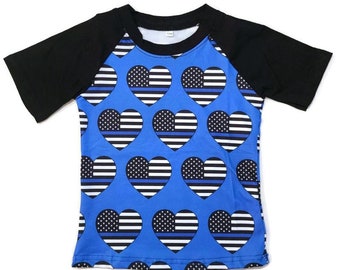 Dünnes Blue Line Herz Raglan-T-Shirt