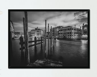 Venice canal in black and white, Travel Fine Art Photography Print for Wall Art Home Decor