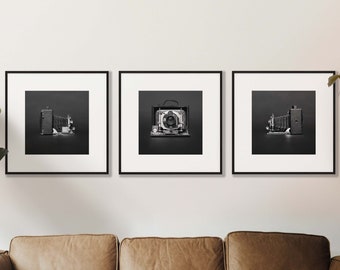 Old camera Dr Krugener Delta - Black and white Decoration - Set of 3 Photography Prints Gallery Wall for Minimalist Home Decor