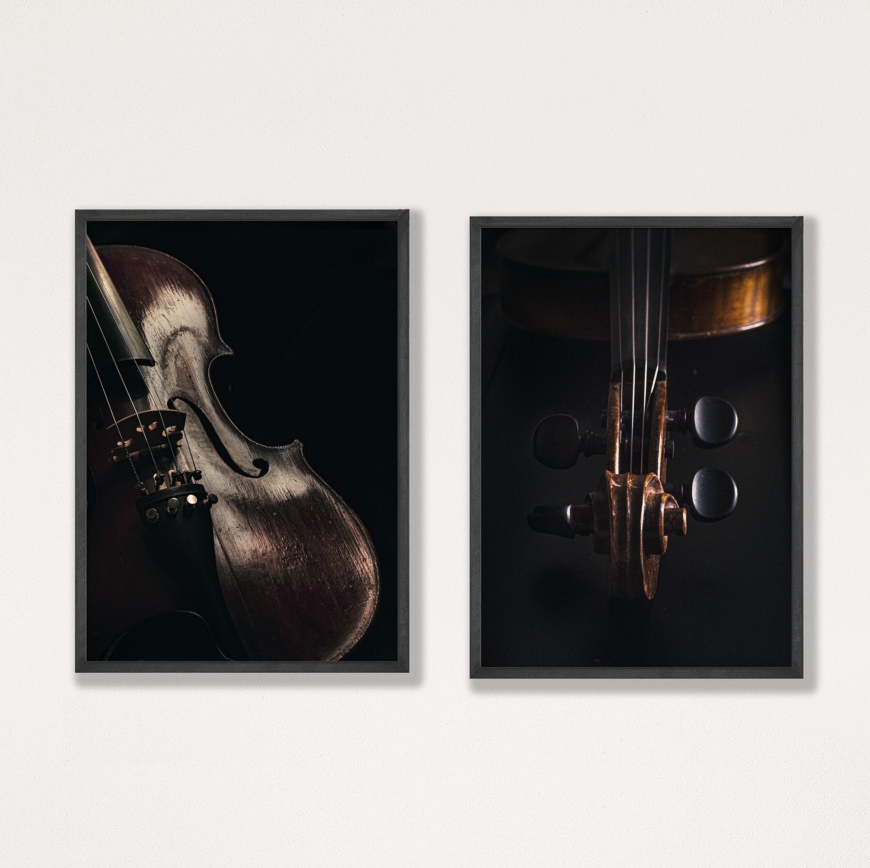 Silhouette de Violon Sombre, Ensemble 2 Tirages Photographiques, Instruments Musique Galerie d'art M