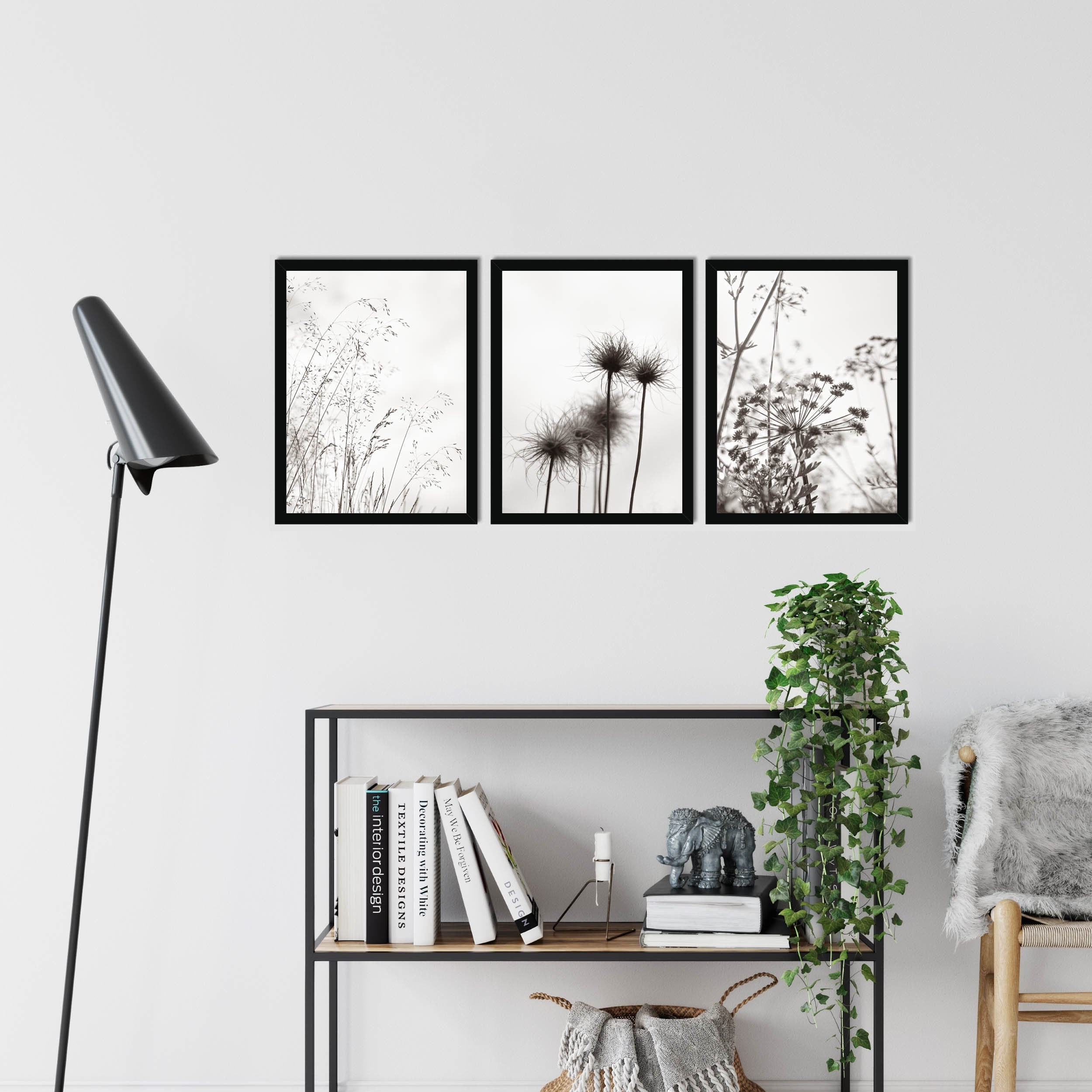 Plantes Sauvages Sépia Décoration Beige Ensemble de 3 Impressions Photographie Nature Galerie Mur Ar