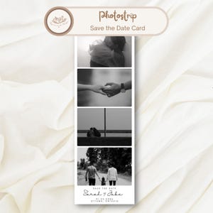 Speichern Sie das Datum Fotostreifen Vorlage, Photo Booth Save the Date Card, bearbeitbare Vorlage, Minimalist Save the Date mit Foto, Monochrom