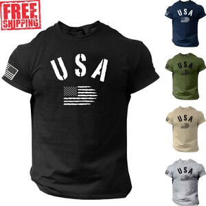 New Men's USA Flag T Shirt American Patriotic Flag 1776 2A Veteran Military