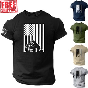 Veteran American Flag T Shirt, Patriotic, Military, Army, Marines, Cross, USA