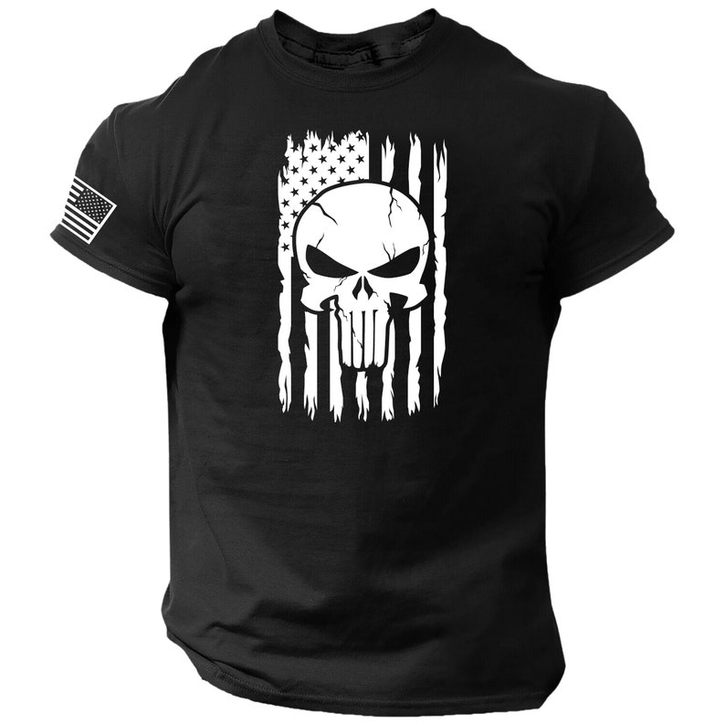 Skull American Flag Shirt Patriotic Warrior Soldier America Etsy