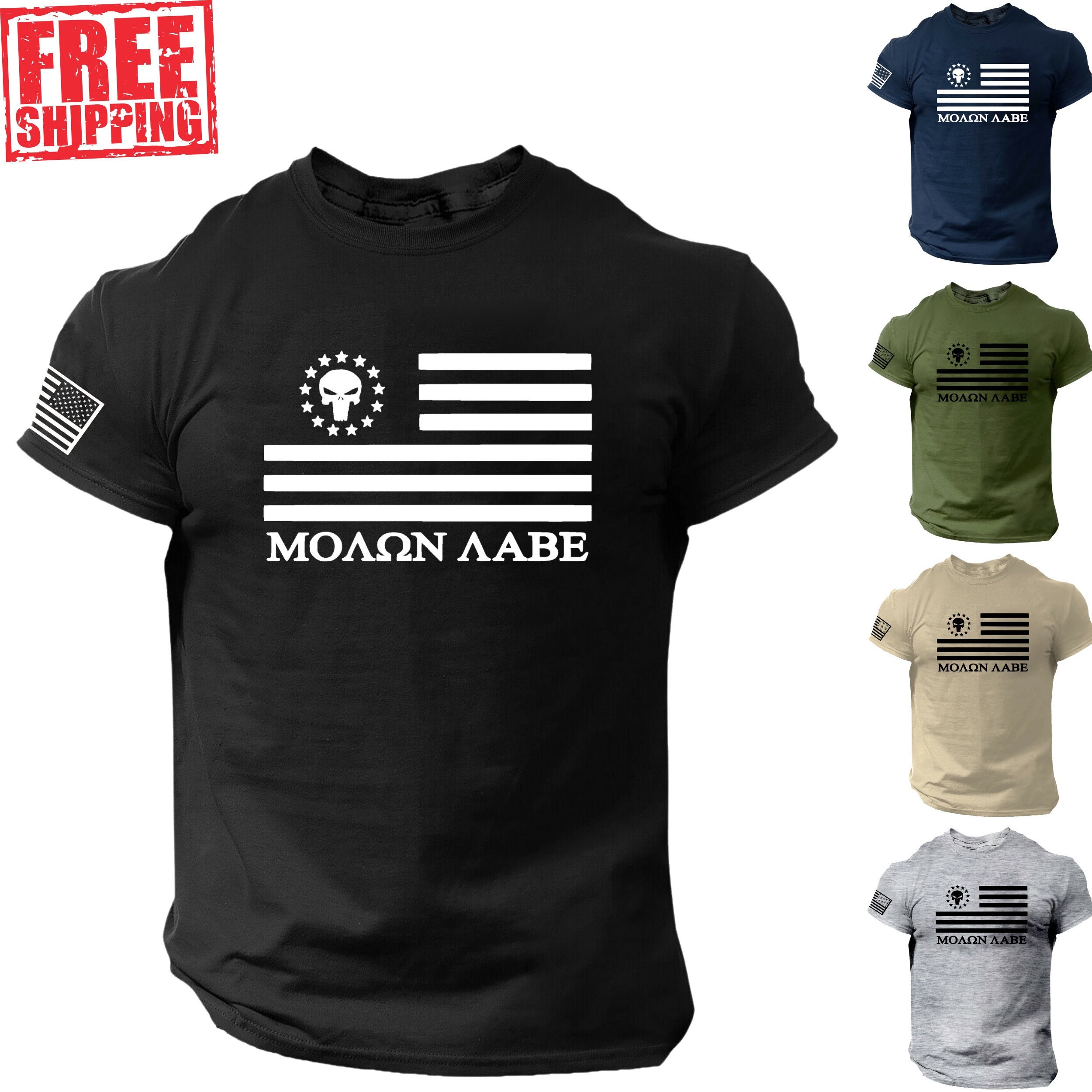 Molon Labe American Flag Skull T Shirt, Patriotic, Veteran, USA Come ...