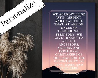 Personalized land acknowledgment art, indigenous cultural safety art, Indigenous Canada, indigenous owned shop, home decor, office wall art