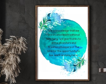 Land acknowledgment art, cultural safety art, Indigenous welcome sign, Indigenous owned shop, Awareness for indigenous communities, home art