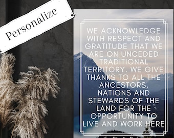 Personalized land acknowledgment, indigenous cultural safety art, Awareness for Indigenous community, Indigenous owned shop, office wall art