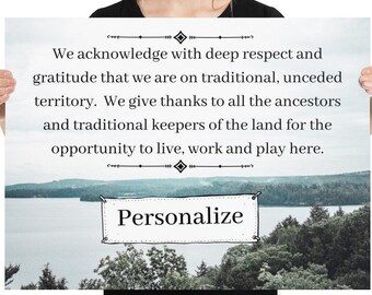 Personalized land acknowledgment, Indigenous cultural safety art, Awareness for Indigenous community, Indigenous owned shop, office art
