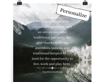 Personalized land acknowledgment, indigenous cultural safety art, Awareness for Indigenous community, Indigenous owned shop, office art