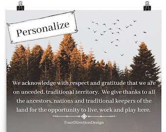 Personalized land acknowledgment, indigenous cultural safety art, Awareness for Indigenous community, Indigenous owned shop, office art