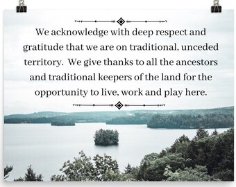 Land acknowledgment art, indigenous cultural safety art, Indigenous welcome sign, Indigenous owned shop, home wall decor, office wall art