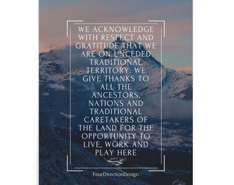 Land acknowledgment print, indigenous art, landscape art, mountain wall art, indigenous owned shop, home wall decor, office wall art,